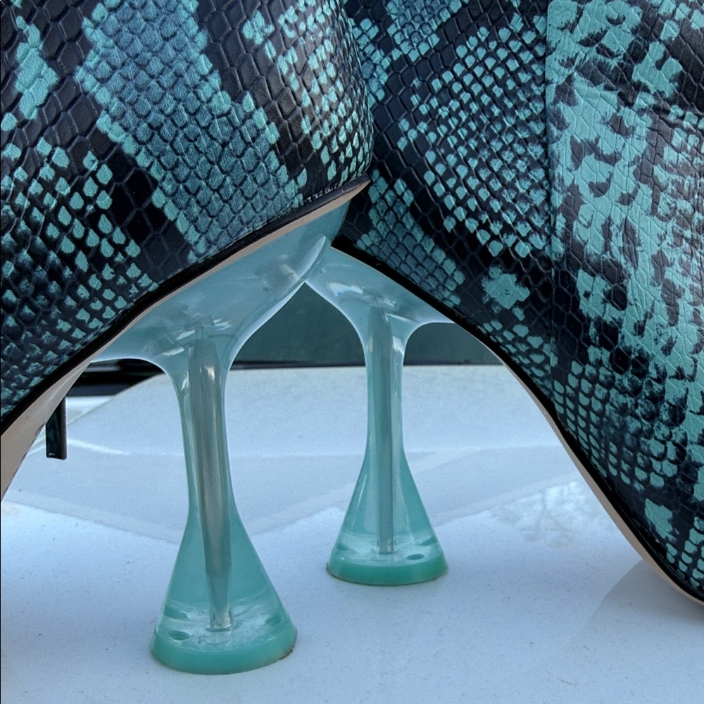Gianni Bini Blue Snake-Print Pointed Ankle Booties - Picture 9 of 10
